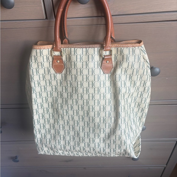 Carolina Herrera Logo Patterned Beige and Brown Tote Bag - Picture 2 of 3